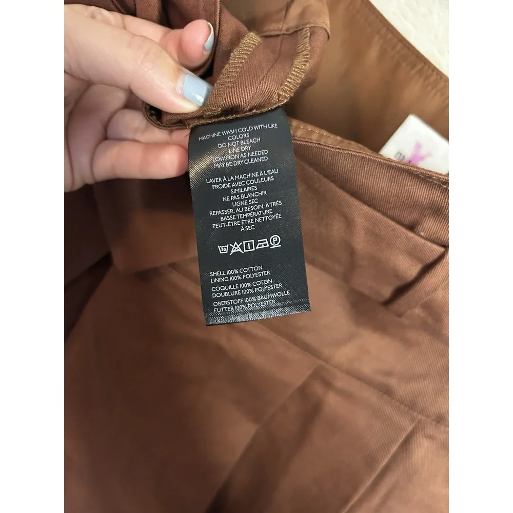 Anthropologie Brown Pleated‎ Belted Mini Skort Size 8 Chocolate Twill NEW